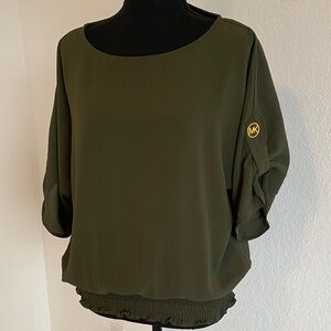 Michael Kors Olive Blouse with Gold Logo Accent
